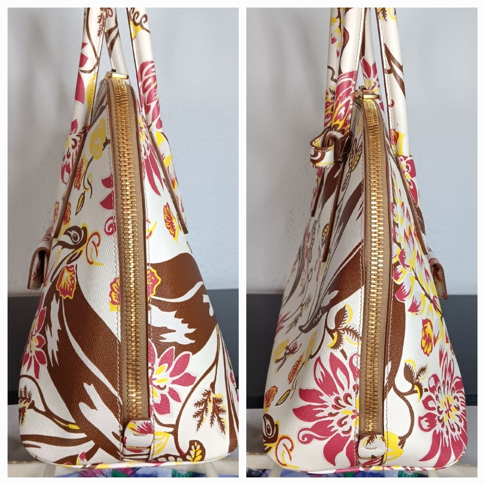Prada RARE 💐 Large Floral Saffiano Lux Promenade Dome Sachel Bag - Picture 5 of 17